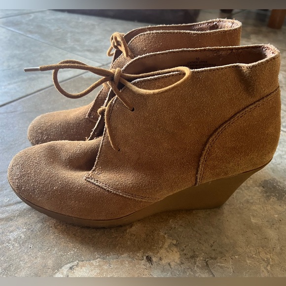 Tan leather wedge ankle boots lace up size 10 - Picture 3 of 6